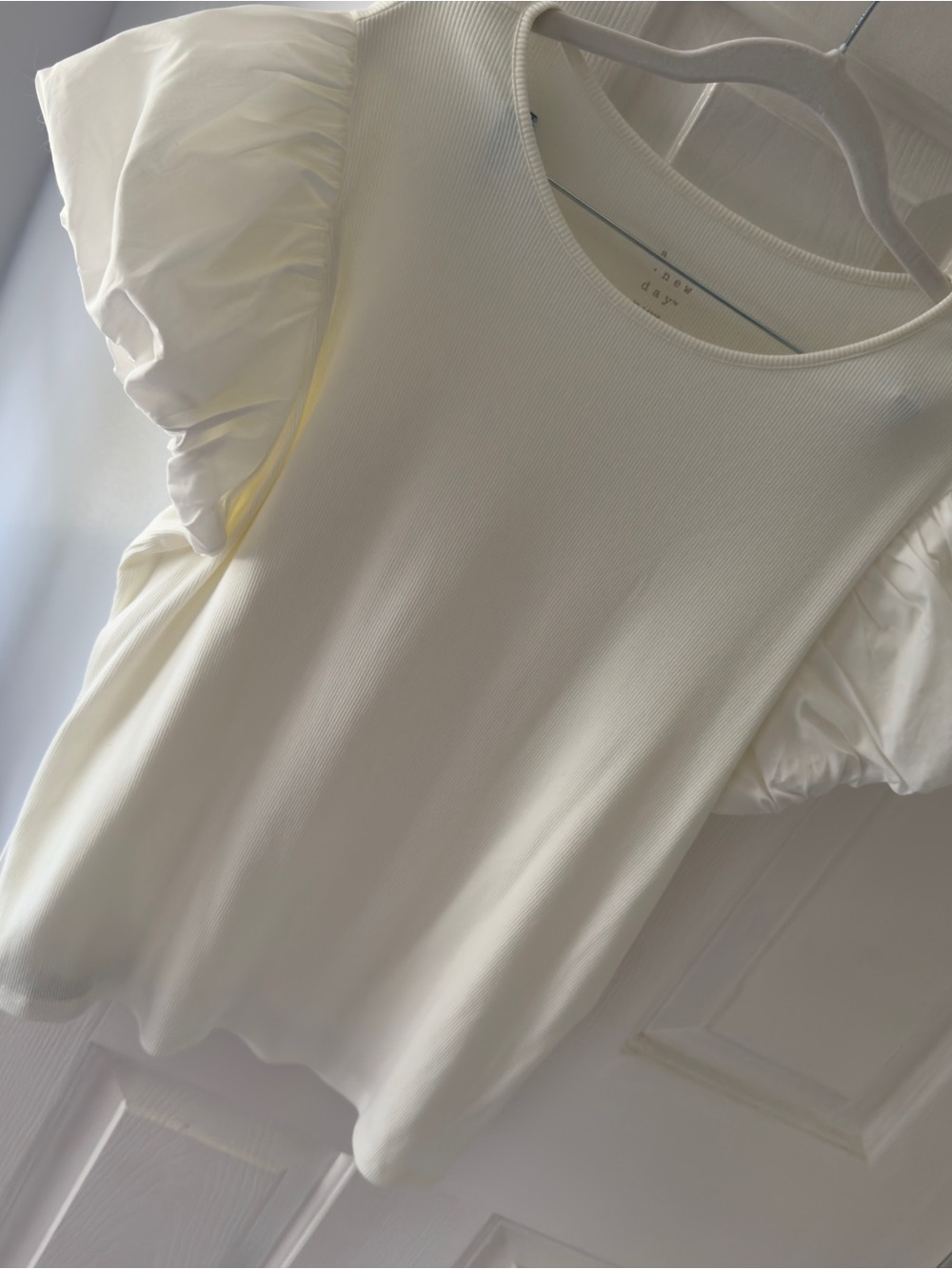 a new day Cream Puff-Sleeve Ribbed Women's Top